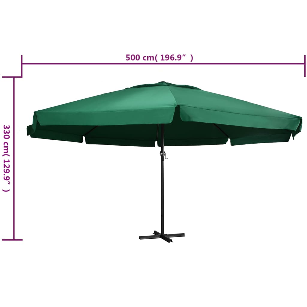 Umbrelă de soare de grădină, stâlp aluminiu, verde, 600 cm