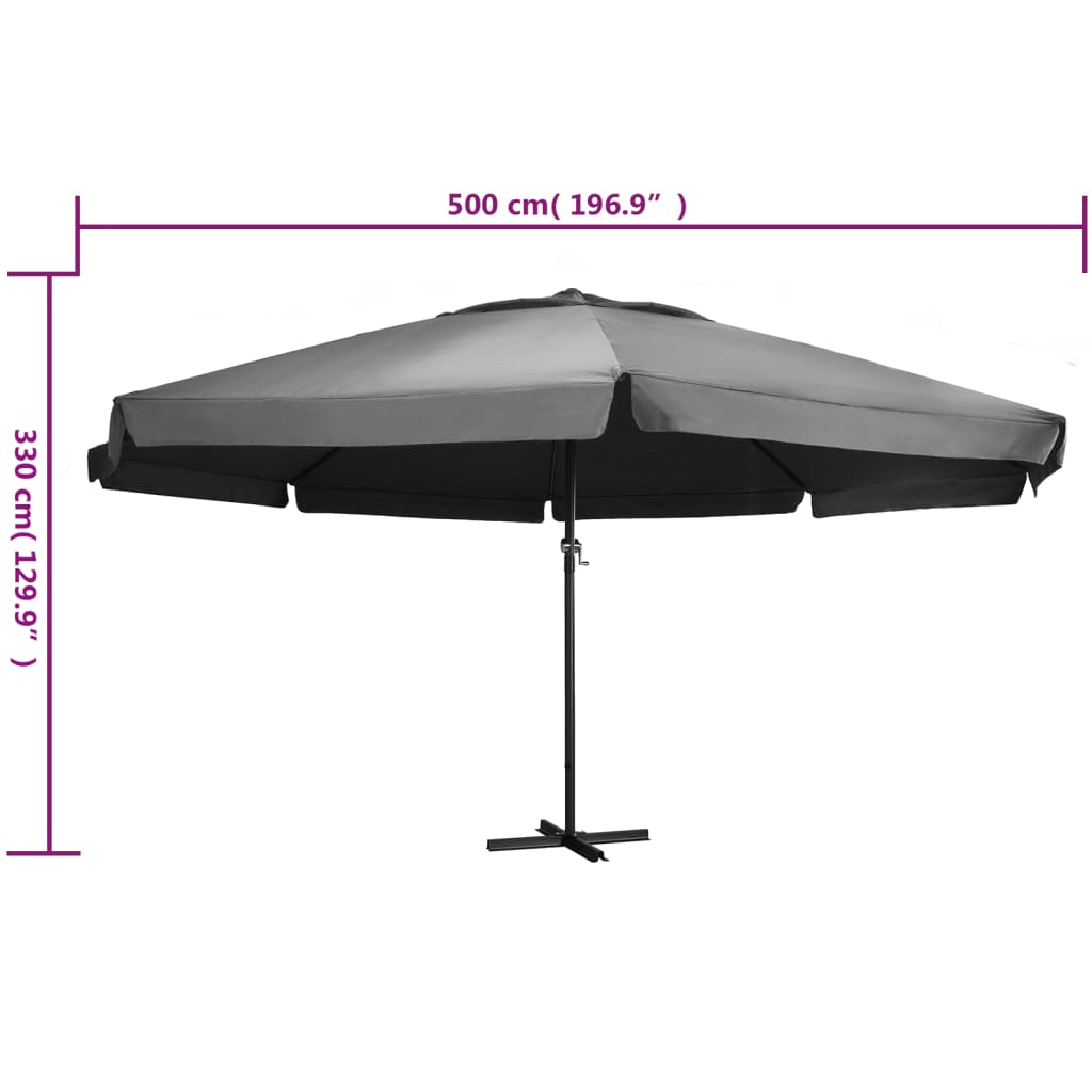 Umbrelă de soare de exterior, stâlp aluminiu, antracit, 600 cm