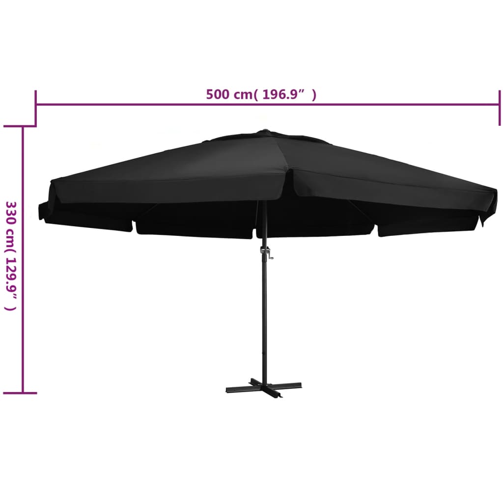 Umbrelă de soare de grădină, stâlp aluminiu, negru, 600 cm