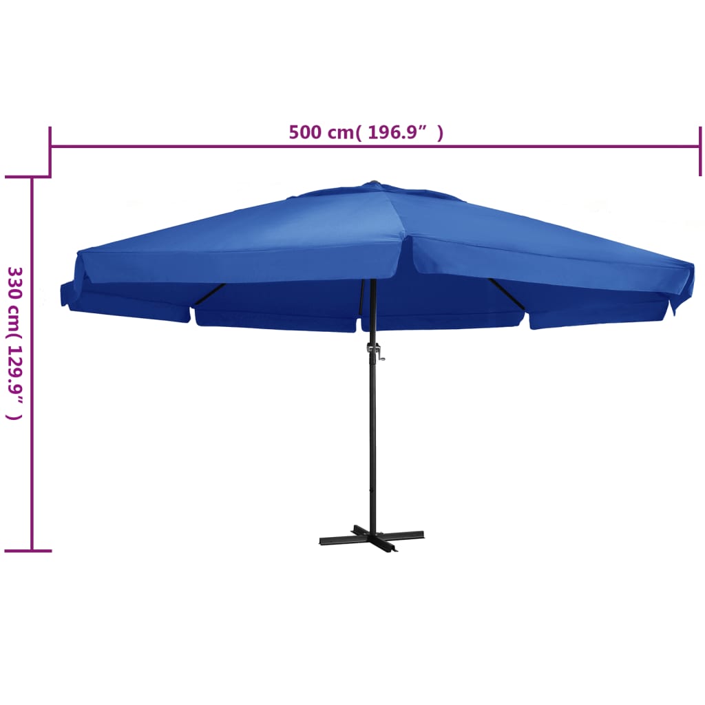 Umbrelă soare de grădină, stâlp aluminiu albastru azur 600 cm