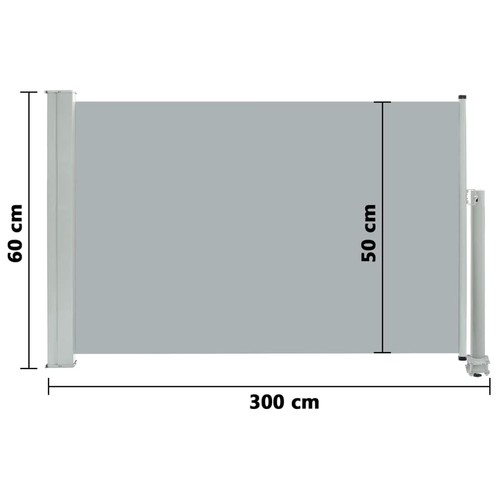 Copertină laterală retractabilă de terasă, gri, 60 x 300 cm