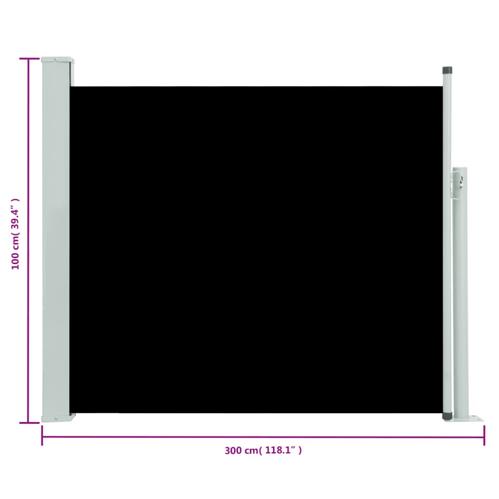 Copertină laterală retractabilă de terasă, negru, 100x300 cm