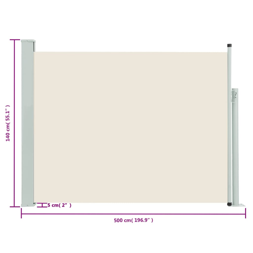 Copertină laterală retractabilă de terasă, crem, 140 x 500 cm