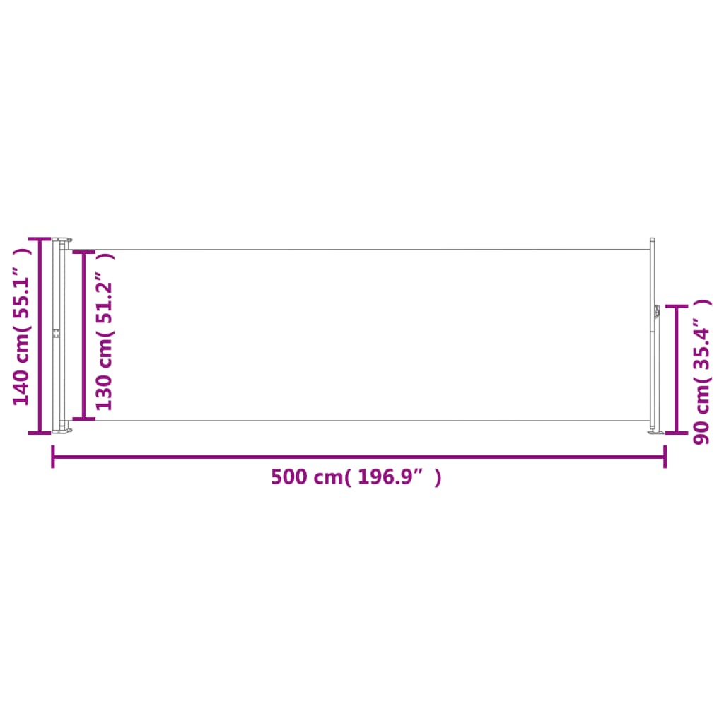 Copertină laterală retractabilă de terasă, gri, 140 x 500 cm