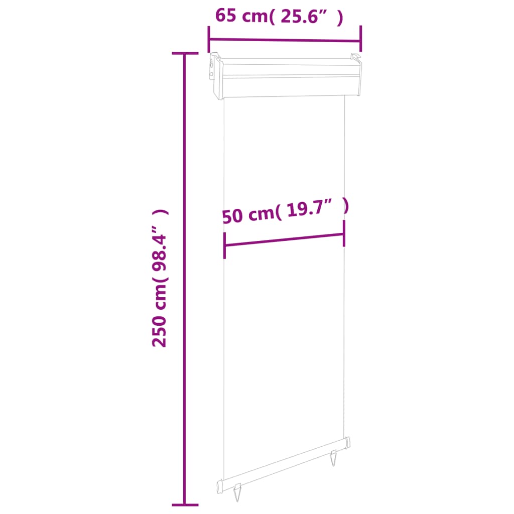 Copertină laterală de balcon, gri, 60 x 250 cm