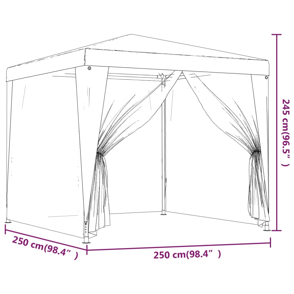 Cort de petrecere cu 4 pereți din plasă, alb, 2,5 x 2,5 m