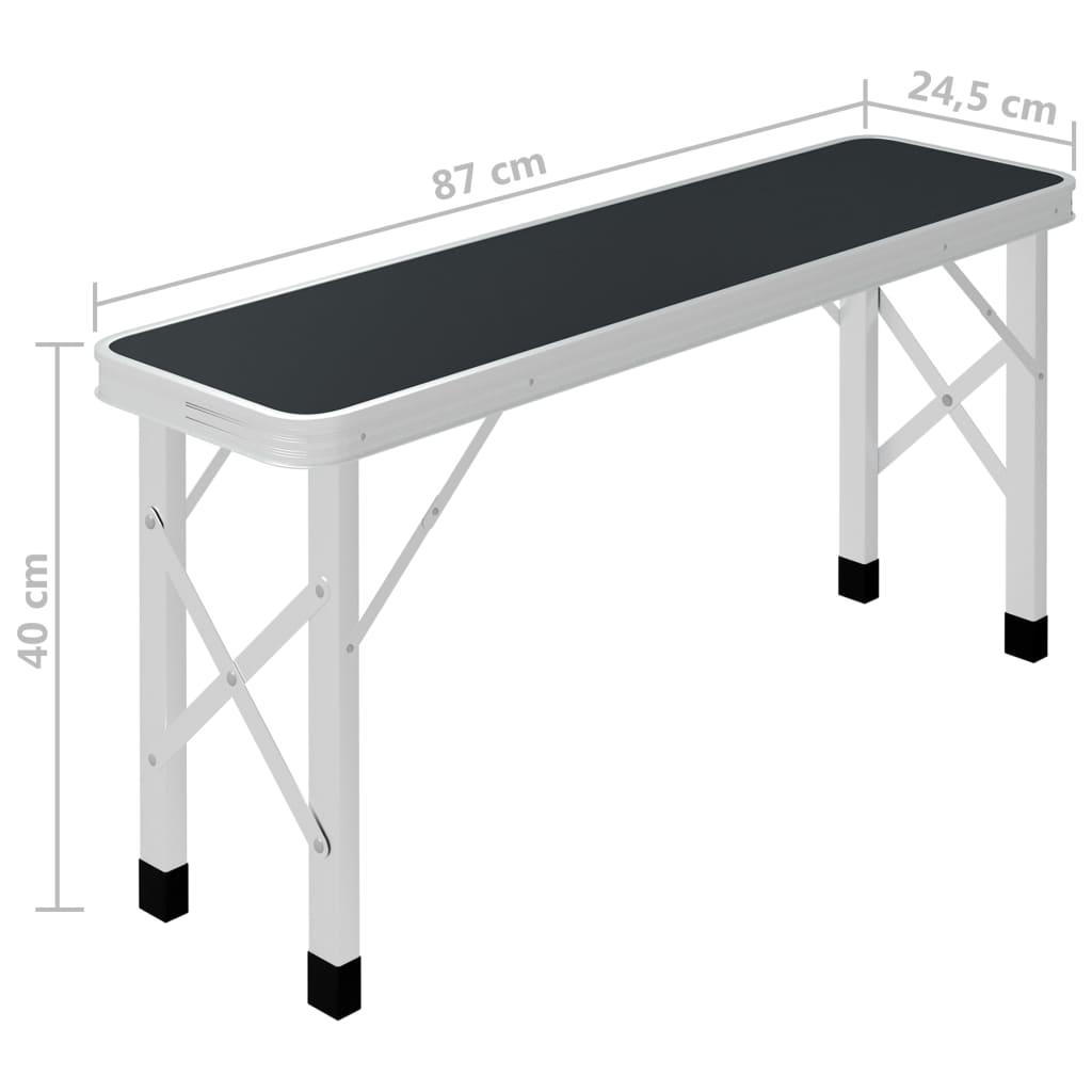 Masă de camping pliabilă cu 2 bănci, gri, aluminiu