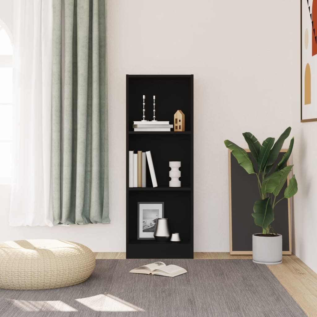 Bibliotecă cu 3 rafturi, negru, 40x24x109 cm, lemn compozit