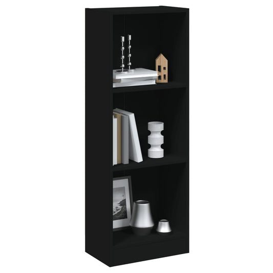 Bookcase with 3 shelves, black, 40x24x108 cm, chipboard