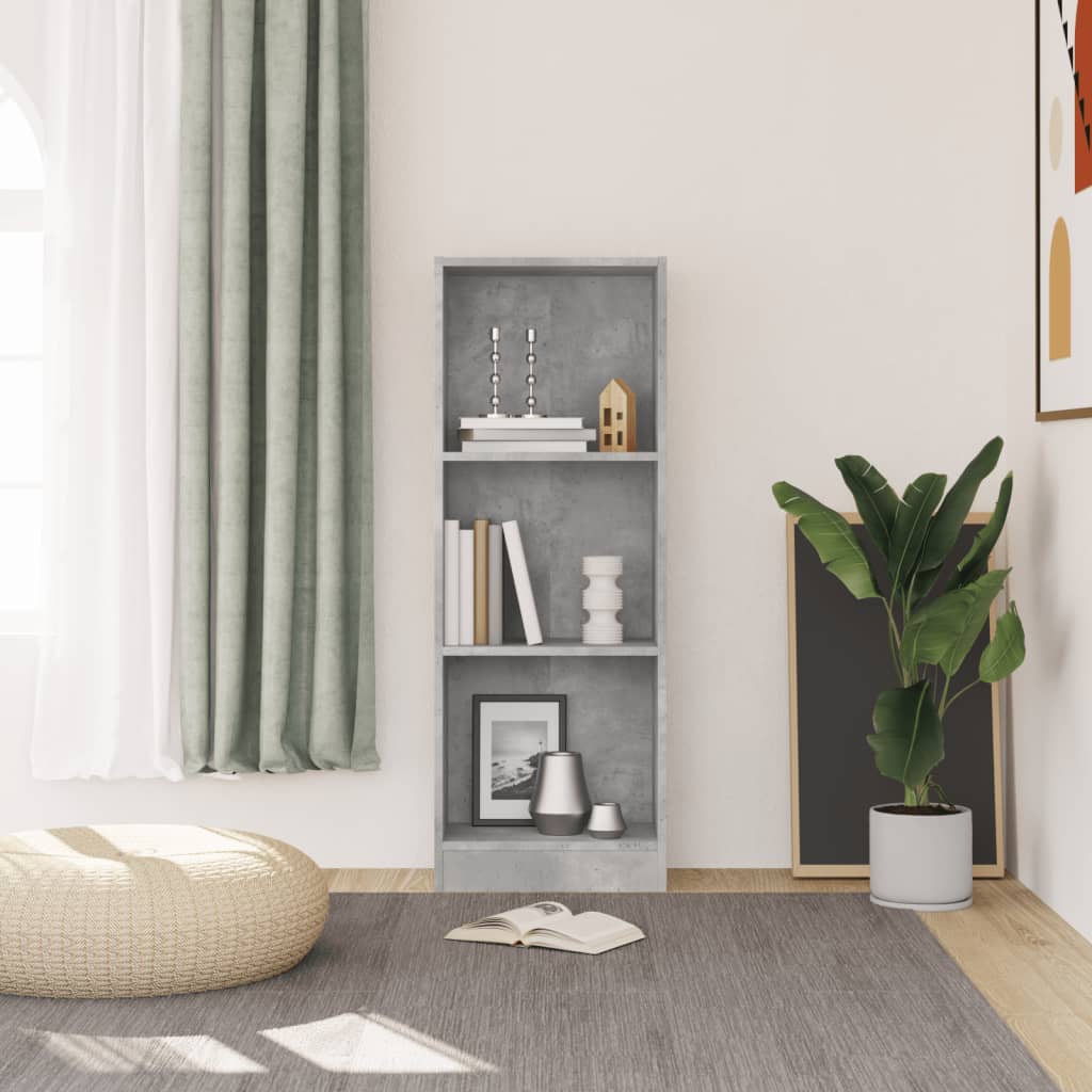 Bookcase with 3 shelves, concrete grey, 40x24x108 cm, chipboard