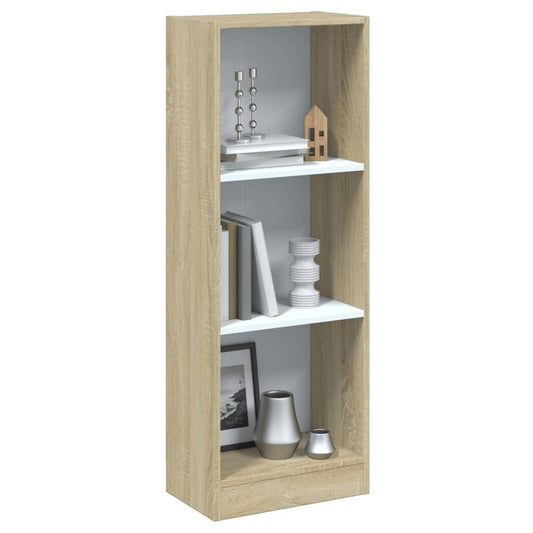 Bookcase with 3 shelves, white &amp; sonoma oak, 40x24x108 cm, chipboard
