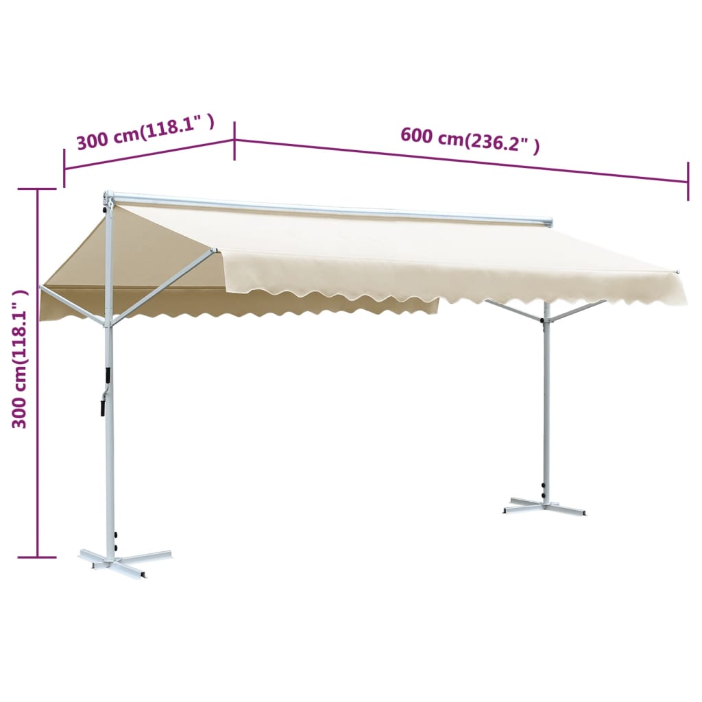 Copertină cu structură independentă, crem, 600 x 300 cm