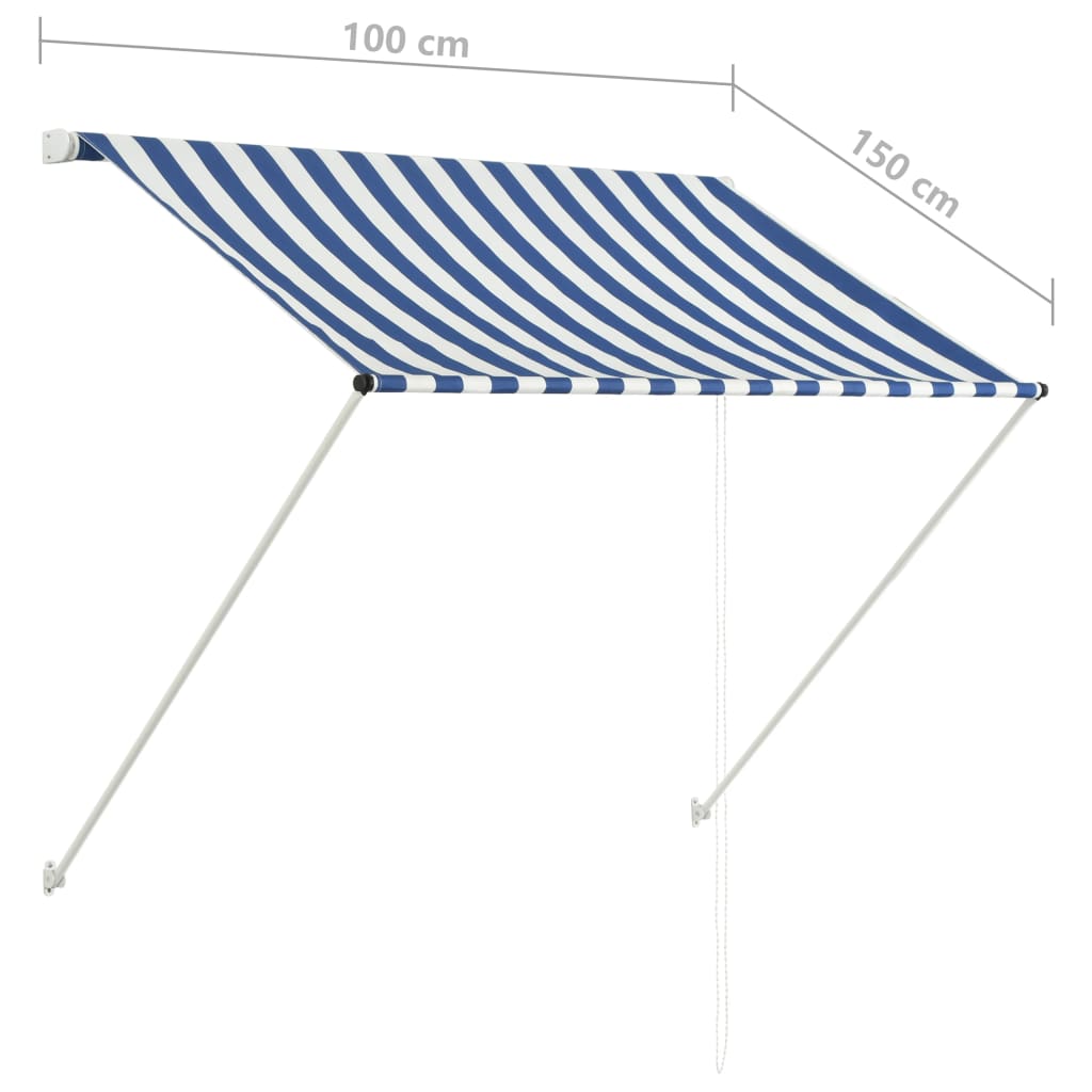 Copertină retractabilă, albastru și alb, 100 x 150 cm