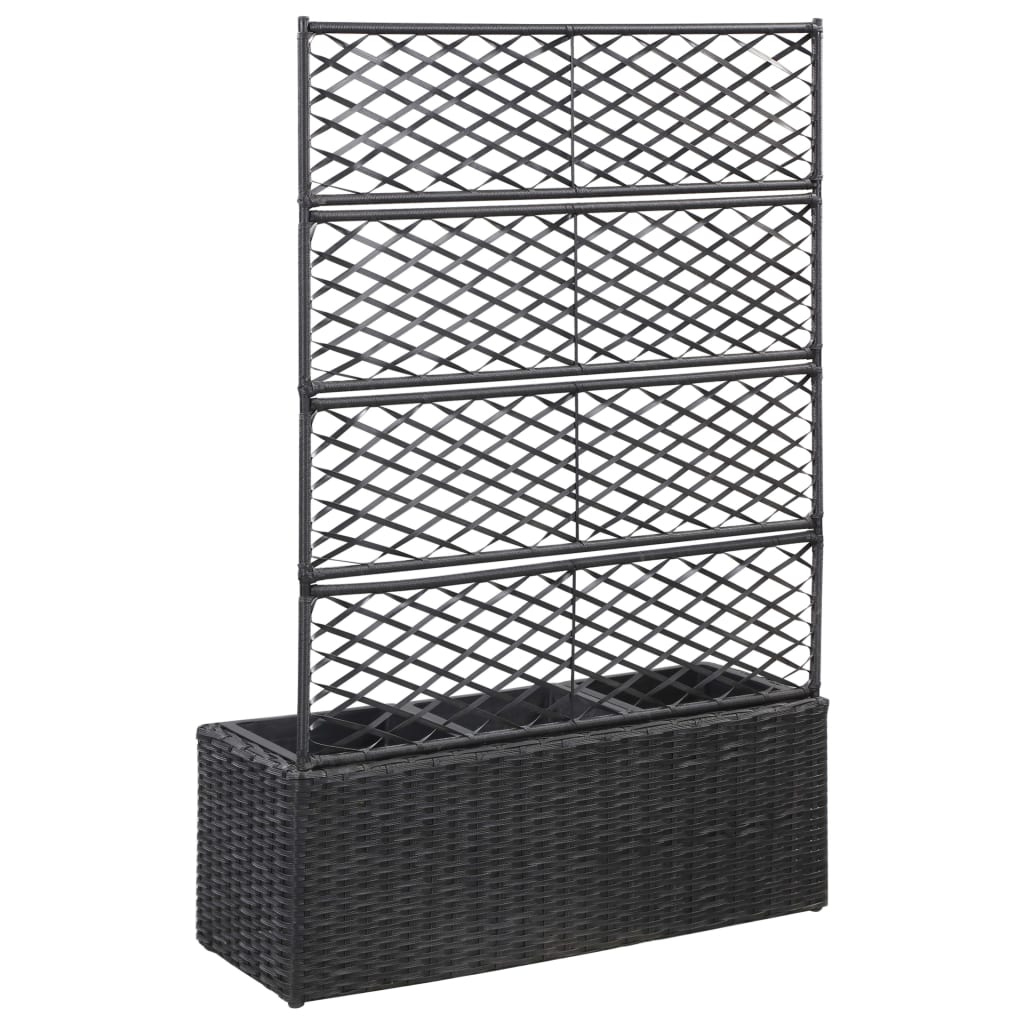 Strat înălțat spalier 3 ghivece negru 83x30x130 cm poliratan