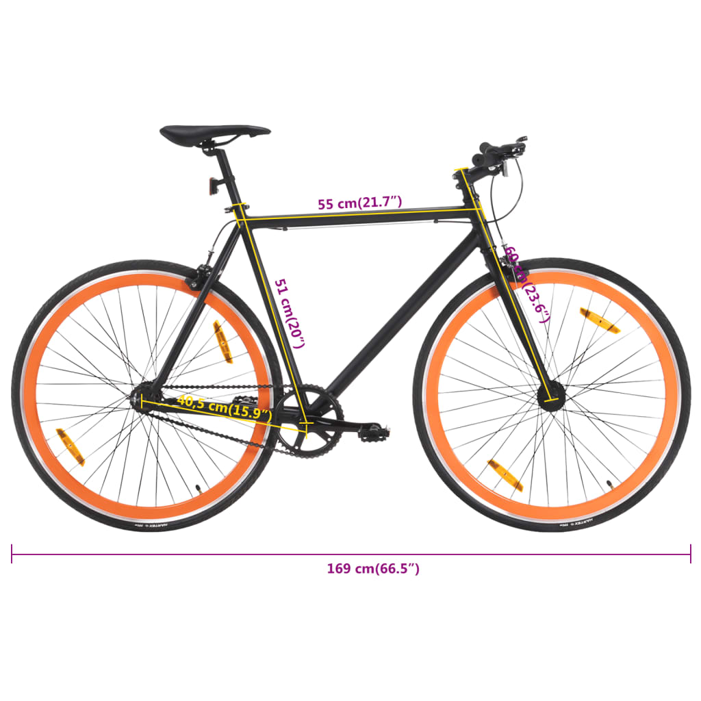 Bicicletă cu angrenaj fix, negru și portocaliu, 700c, 51 cm