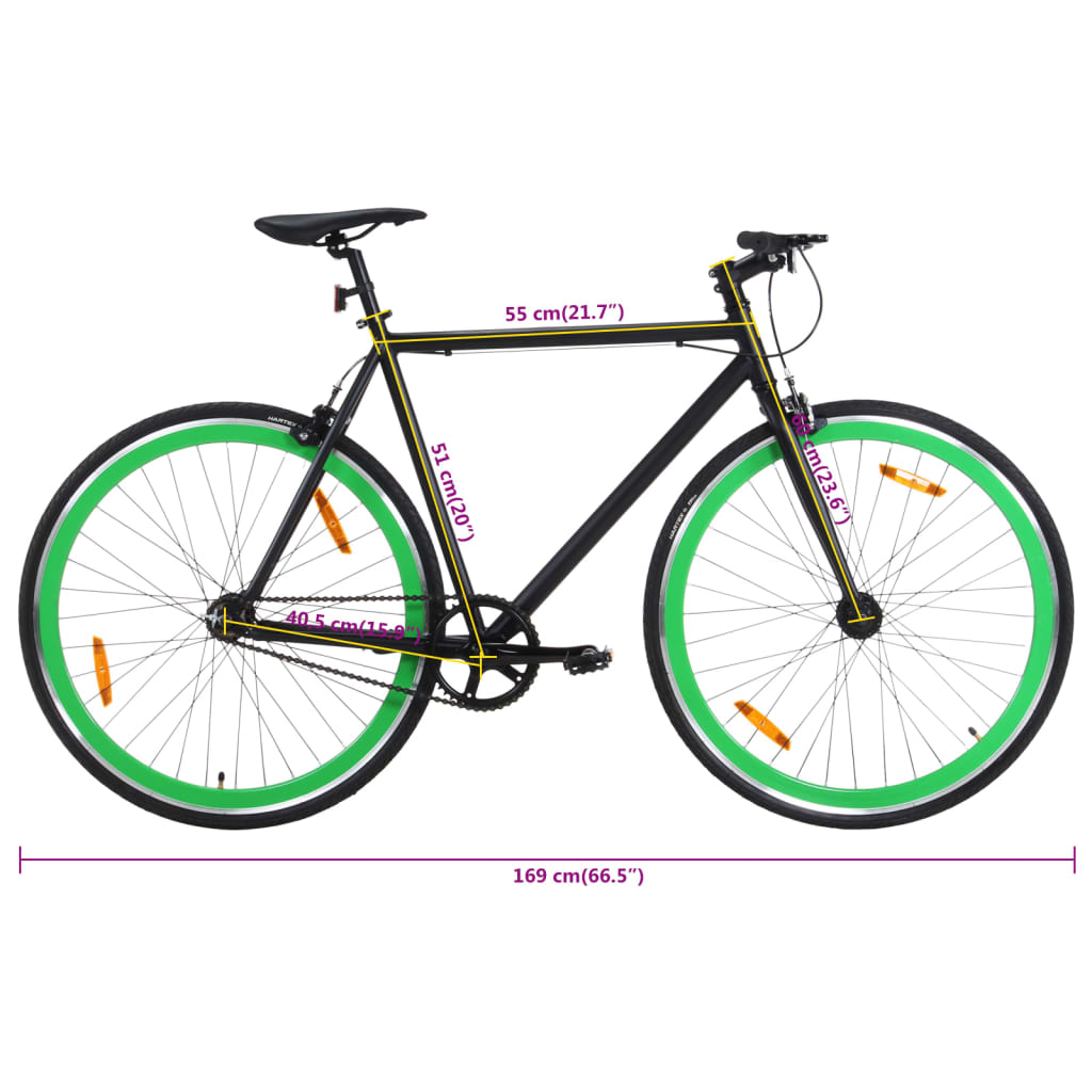 Bicicletă cu angrenaj fix, negru și verde, 700c, 51 cm