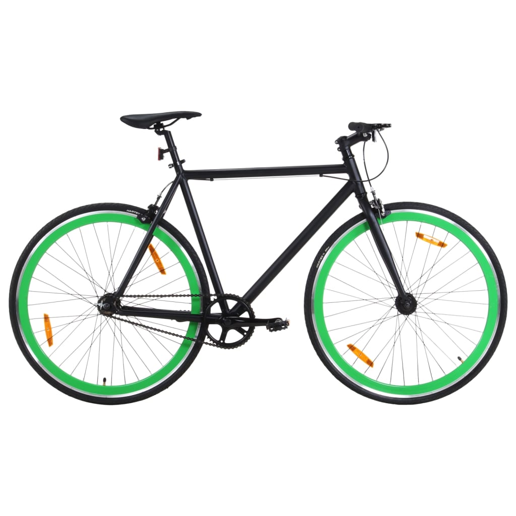 Bicicletă cu angrenaj fix, negru și verde, 700c, 59 cm