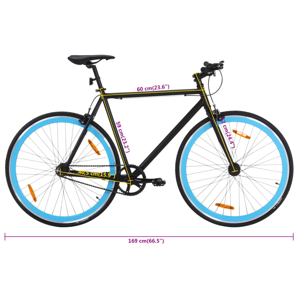 Bicicletă cu angrenaj fix, negru și albastru, 700c, 59 cm