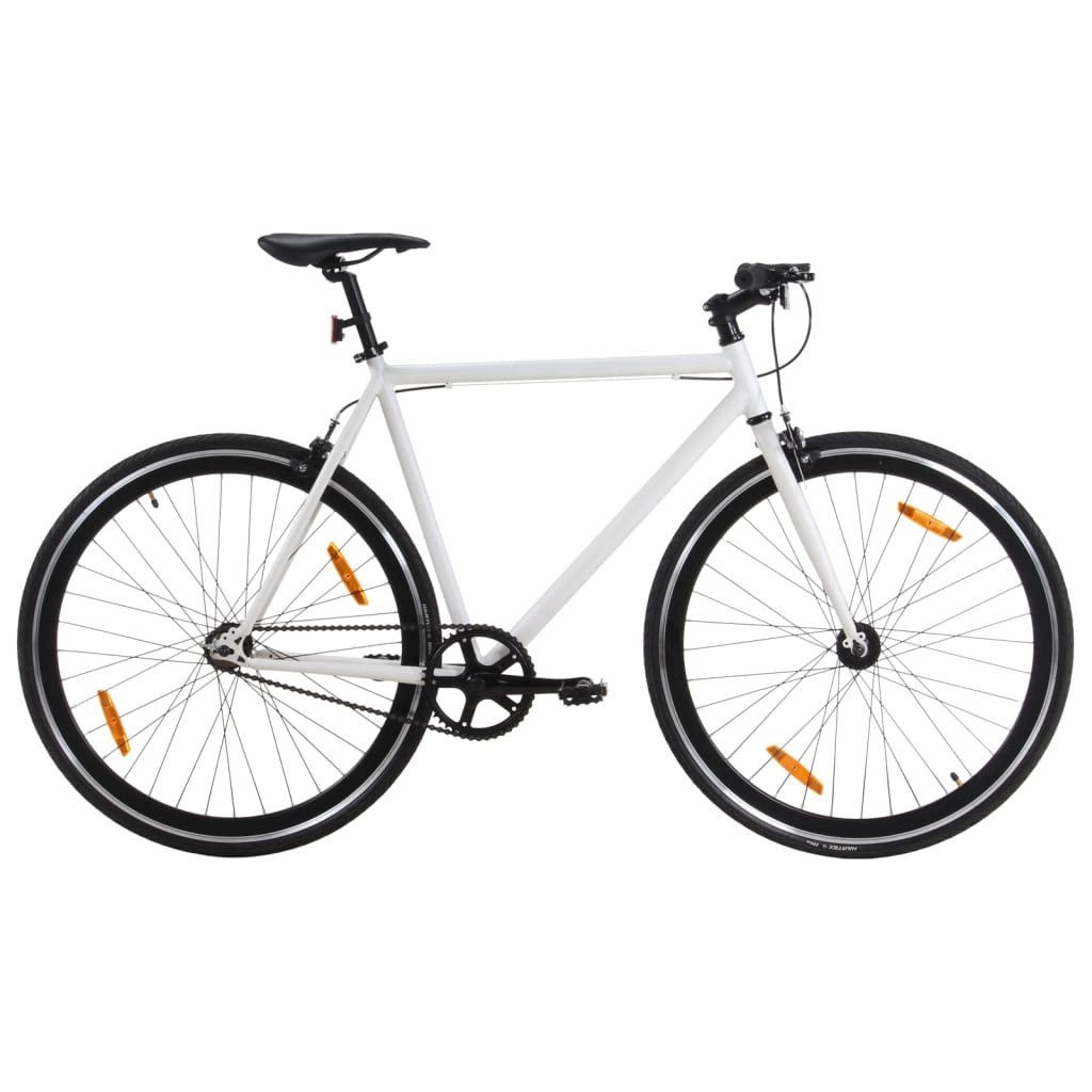 Bicicletă cu angrenaj fix, alb și negru, 700c, 51 cm