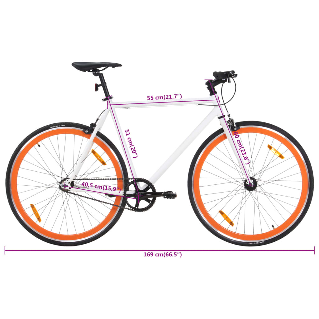 Bicicletă cu angrenaj fix, alb și portocaliu, 700c, 51 cm