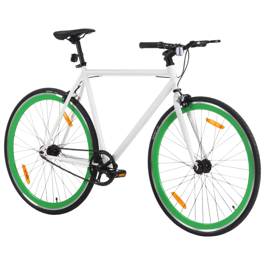 Bicicletă cu angrenaj fix, alb și verde, 700c, 51 cm