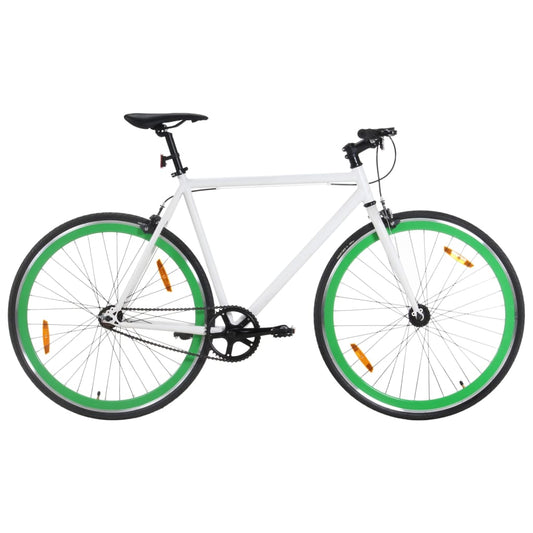 Bicicletă cu angrenaj fix, alb și verde, 700c, 55 cm