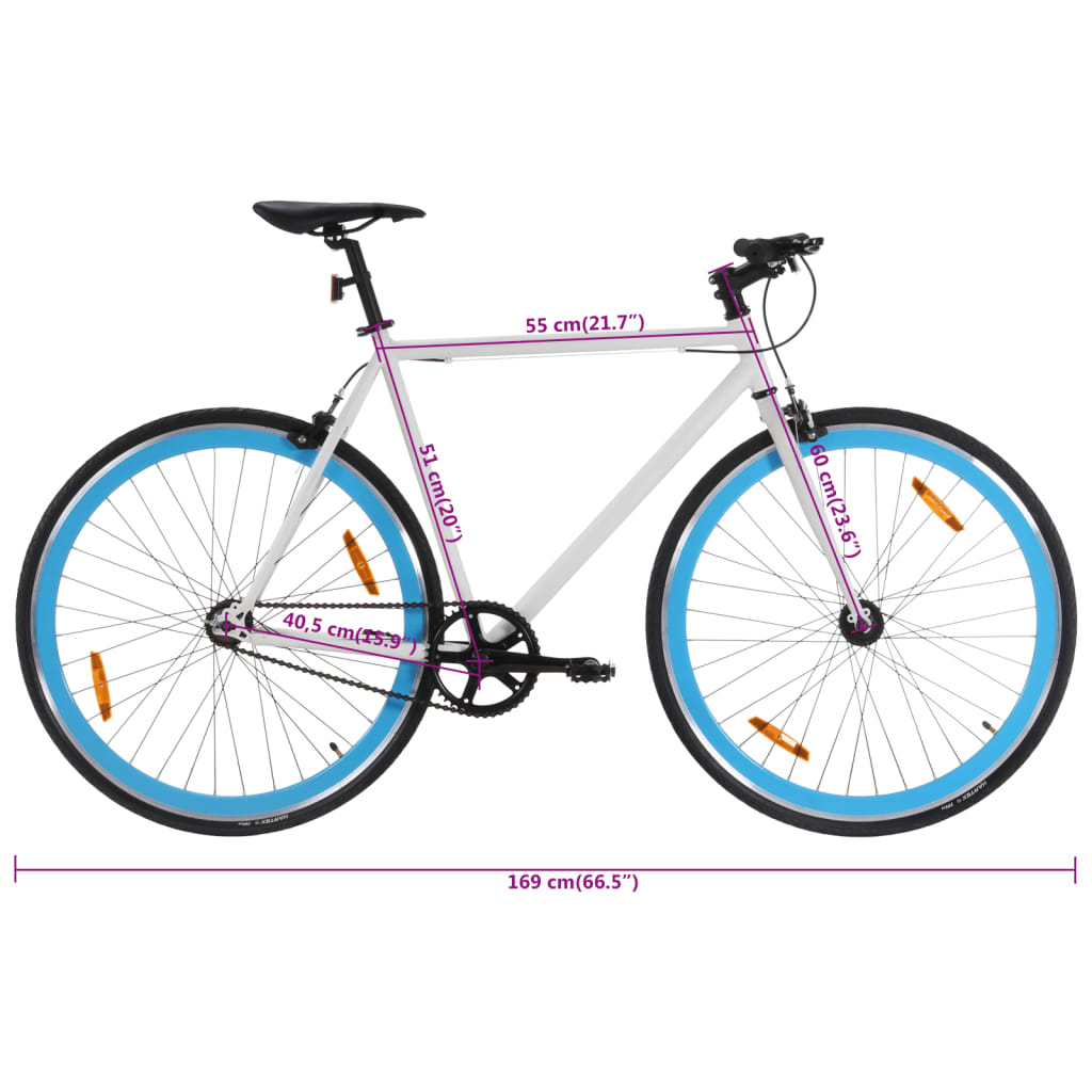 Bicicletă cu angrenaj fix, alb și albastru, 700c, 51 cm