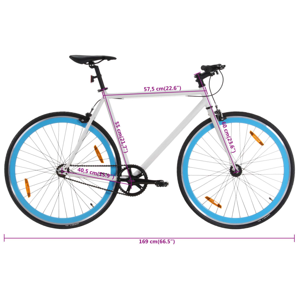 Bicicletă cu angrenaj fix, alb și albastru, 700c, 55 cm