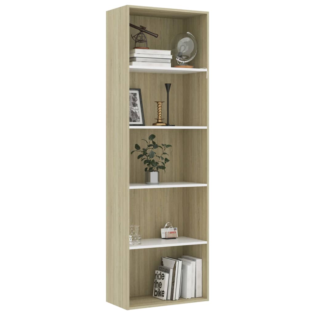 Bibliotecă cu 5 rafturi alb/sonoma 60x30x189 cm, lemn prelucrat