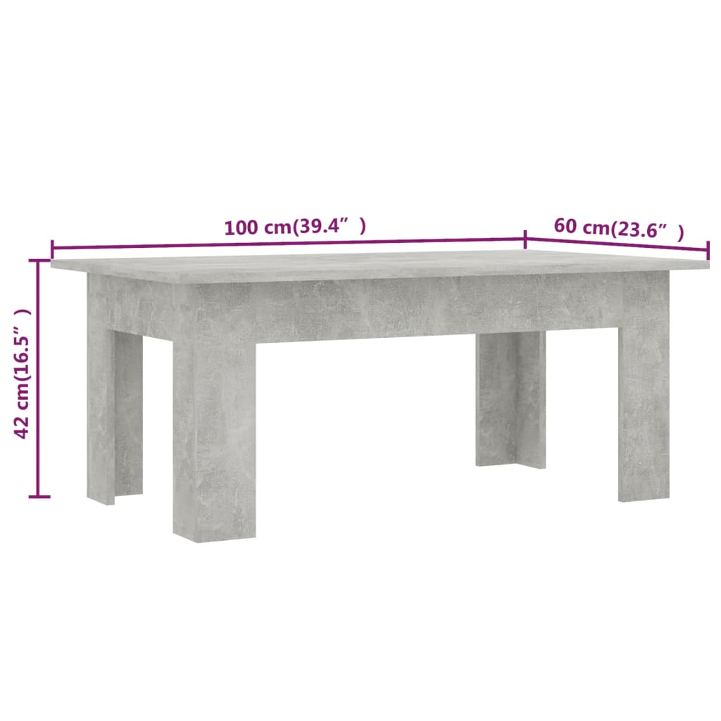 Măsuță de cafea, gri beton, 100x60x42 cm, lemn prelucrat