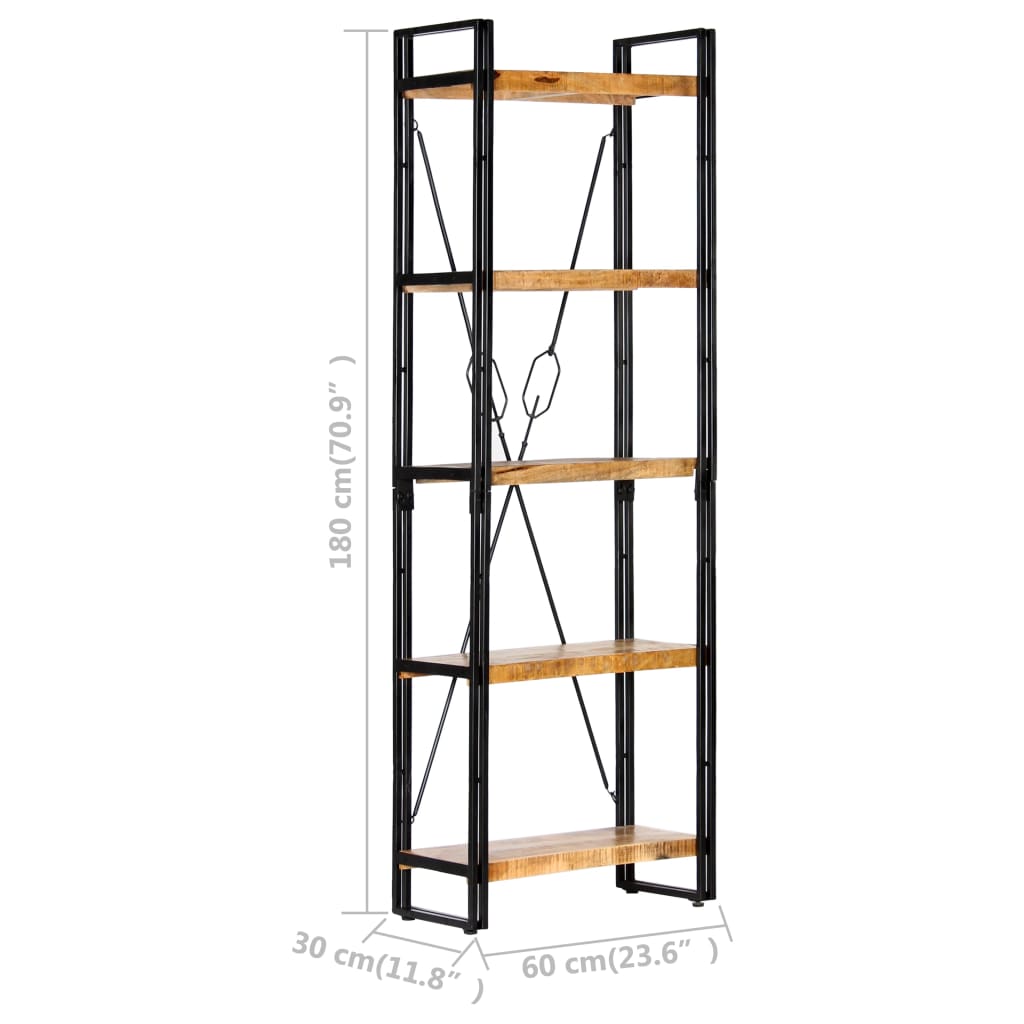 Bibliotecă cu 5 rafturi, 60 x 30 x 180 cm, lemn masiv de mango