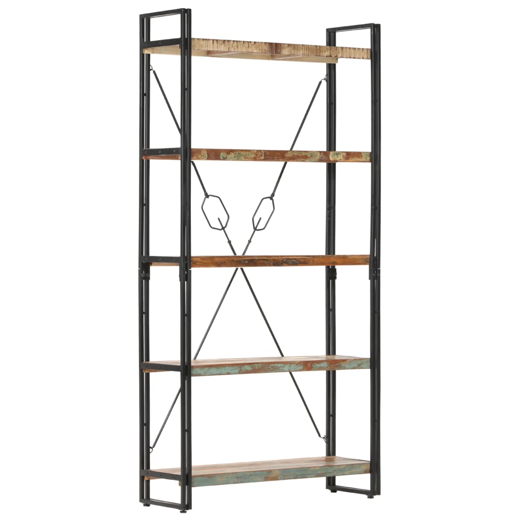 Bibliotecă cu 5 rafturi, 90 x 30 x 180 cm, lemn masiv reciclat