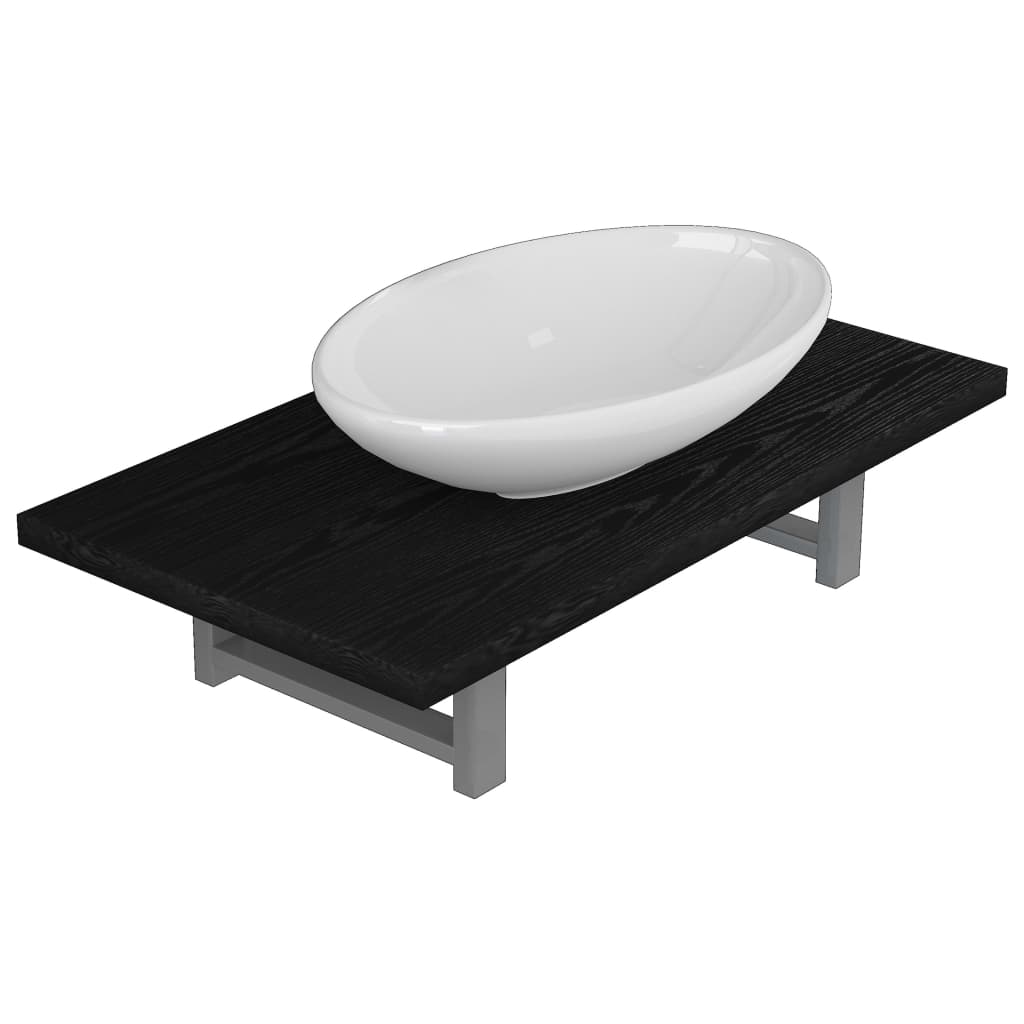 Set mobilier de baie, 2 piese, negru, ceramică