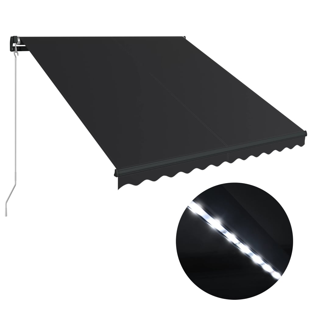 Copertină retractabilă manual cu LED, antracit, 300 x 250 cm