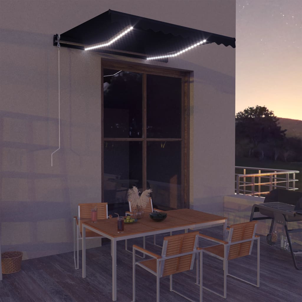 Copertină retractabilă manual cu LED, antracit, 300 x 250 cm