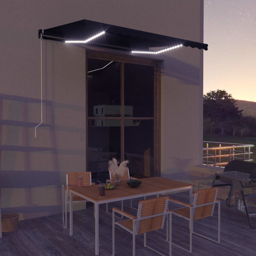 Copertină retractabilă manual cu LED, antracit, 350 x 250 cm