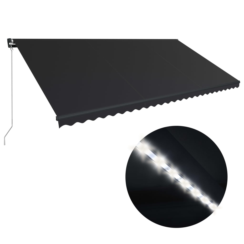 Copertină retractabilă manual cu LED, antracit, 600 x 300 cm