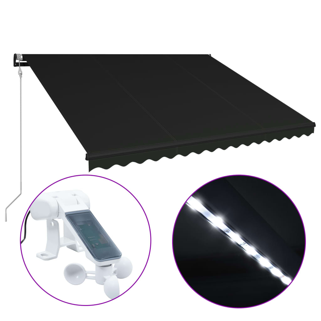 Copertină retractabilă cu senzor vânt & LED antracit 400x300 cm