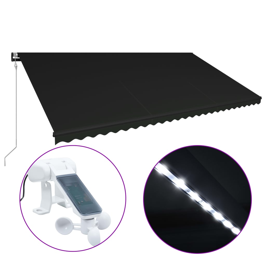 Copertină retractabilă cu senzor vânt & LED antracit 600x300 cm