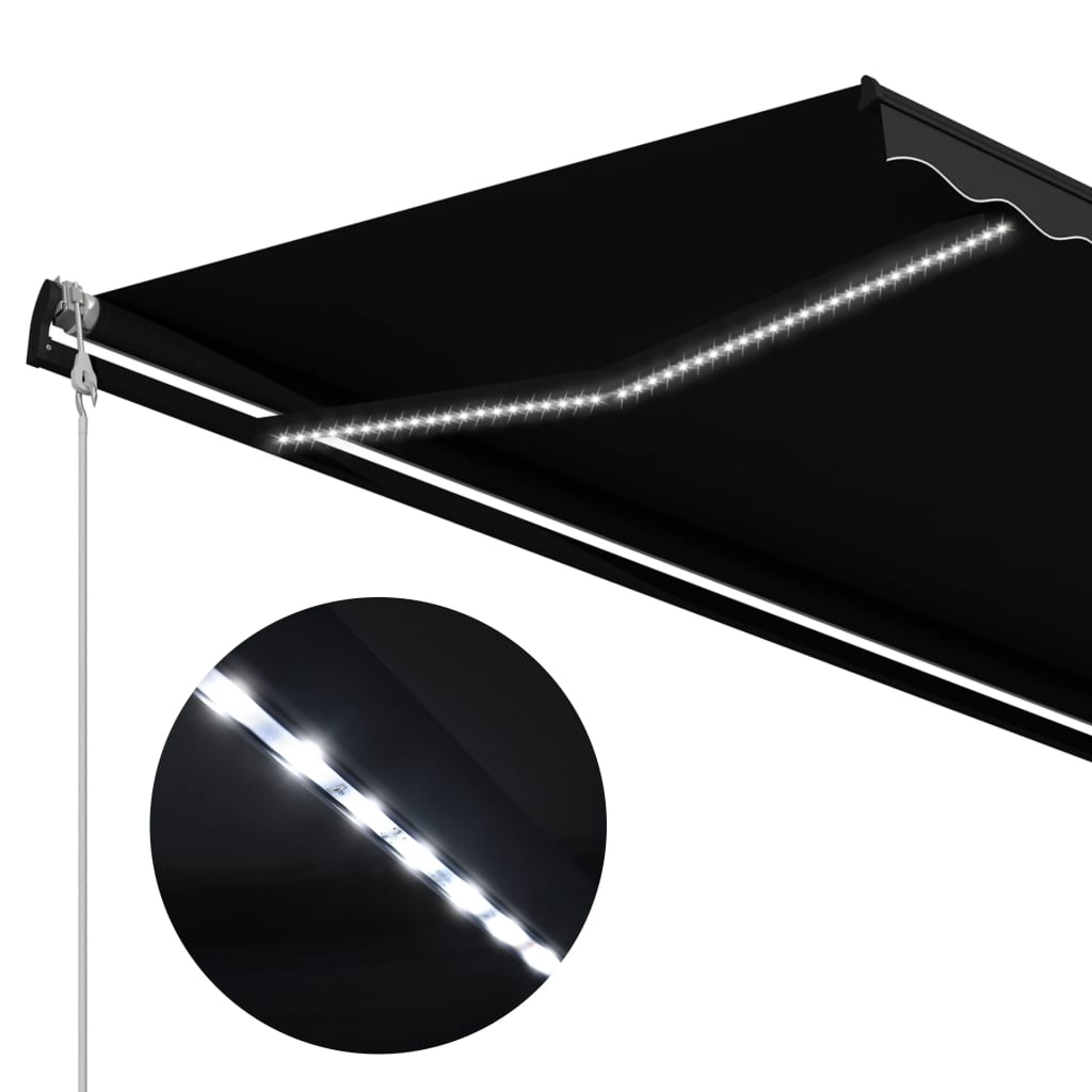 Copertină retractabilă cu senzor vânt & LED antracit 600x300 cm