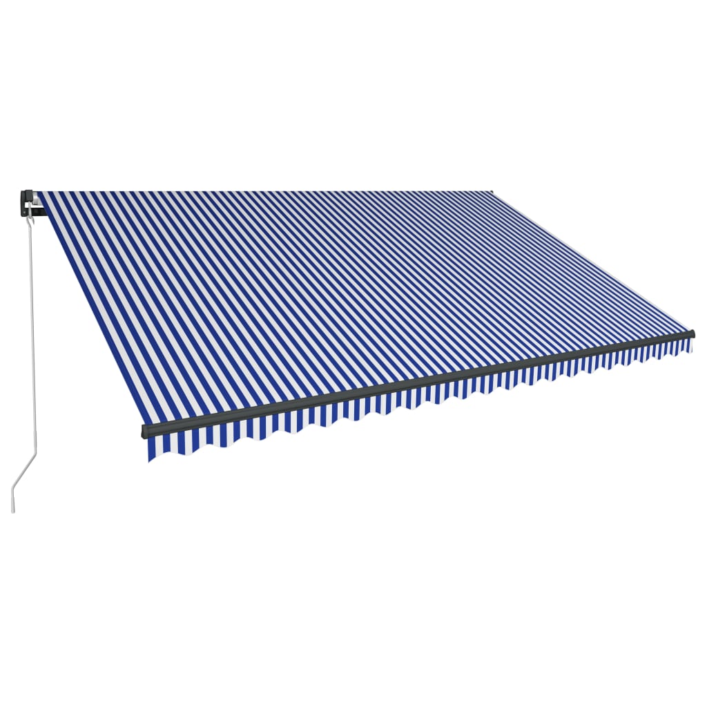 Copertină retractabilă manual LED, albastru și alb, 500x300 cm