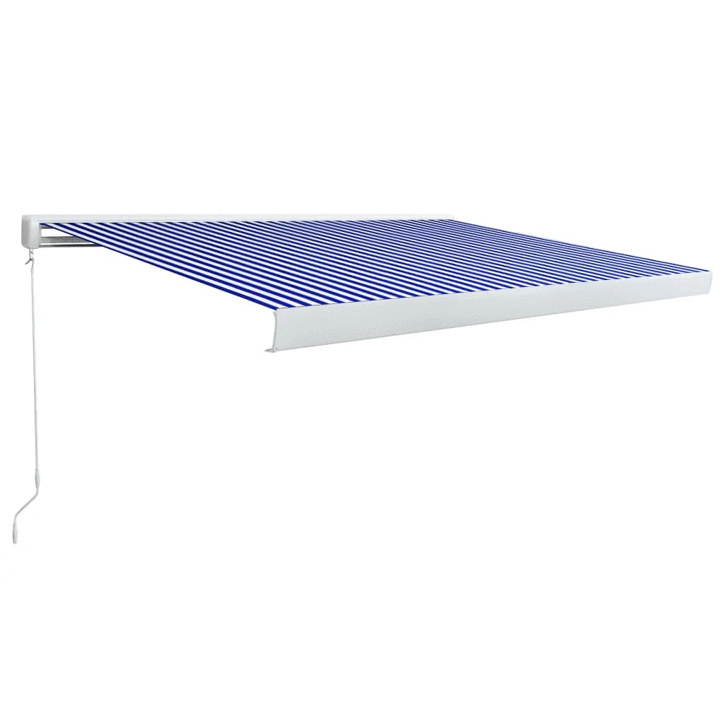 Copertină manuală tip casetă, albastru și alb, 400 x 300 cm