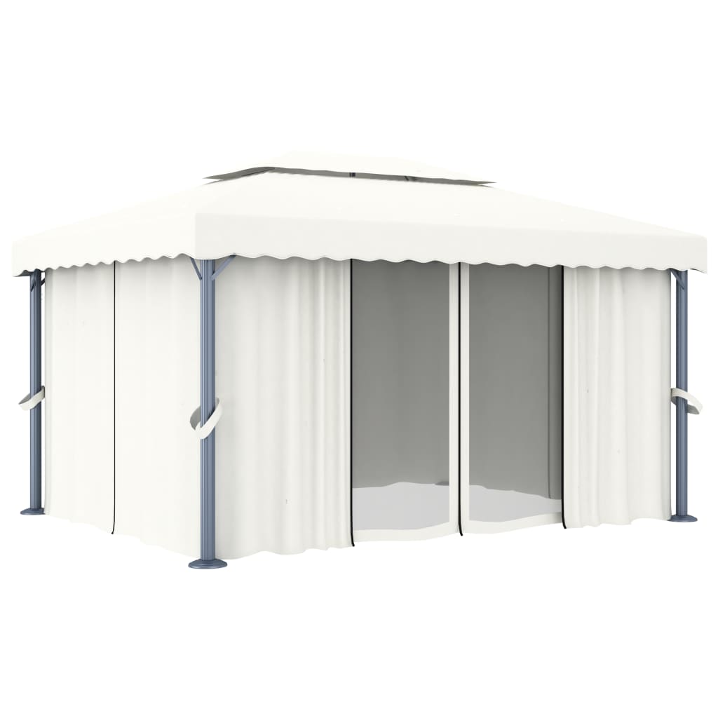 Pavilion cu perdea, alb crem, 4 x 3 m, aluminiu