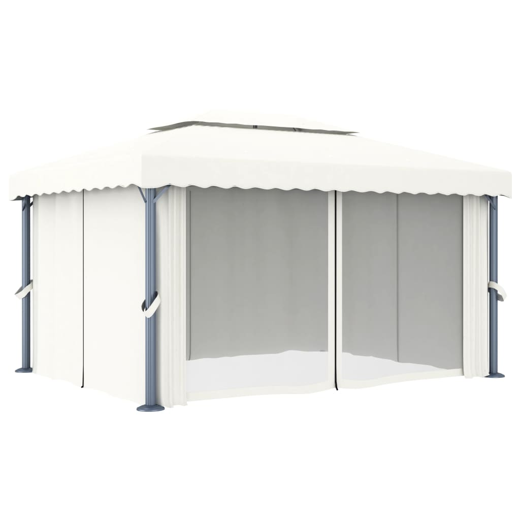 Pavilion cu perdea, alb crem, 4 x 3 m, aluminiu