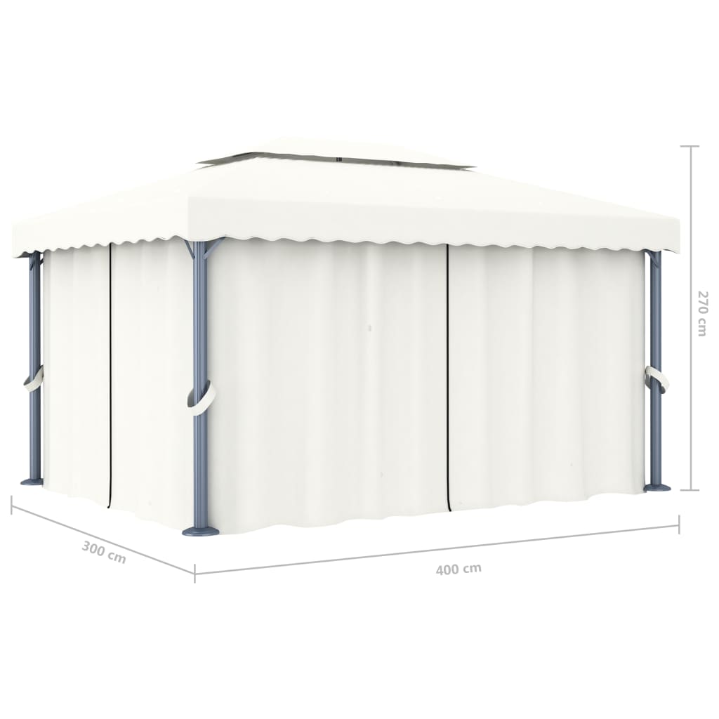 Pavilion cu perdea, alb crem, 4 x 3 m, aluminiu