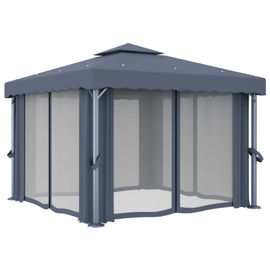 Pavilion cu perdea, antracit, 3 x 3 m, aluminiu