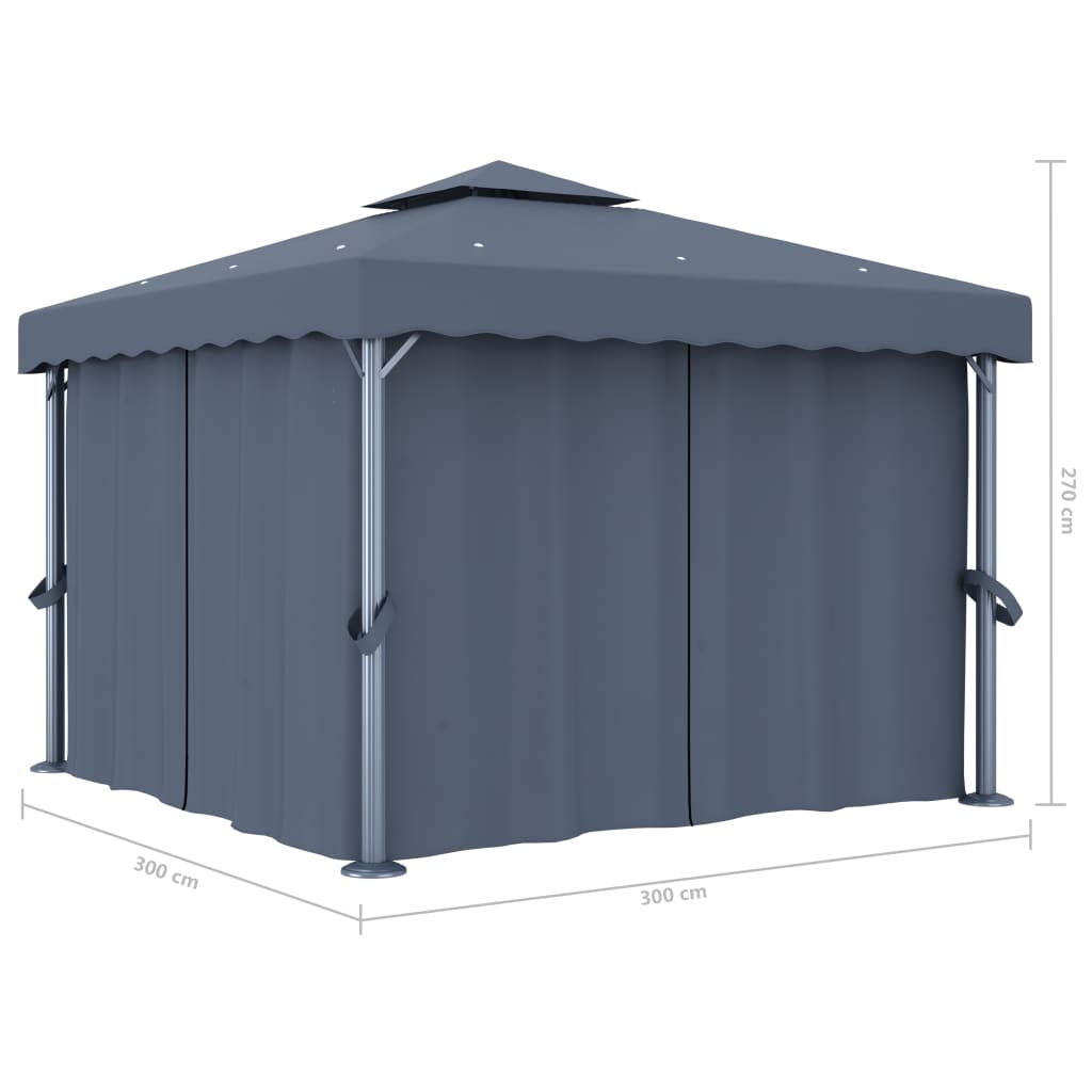 Pavilion cu perdea, antracit, 3 x 3 m, aluminiu