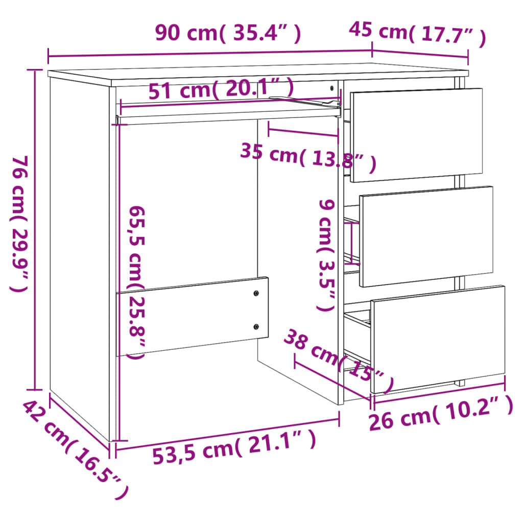 Birou, gri beton, 90 x 45 x 76 cm, lemn prelucrat