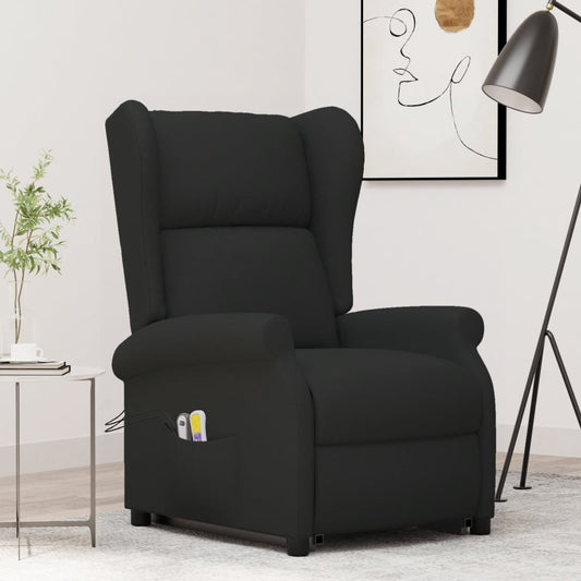 Fotoliu de masaj cu ridicare, negru, material textil