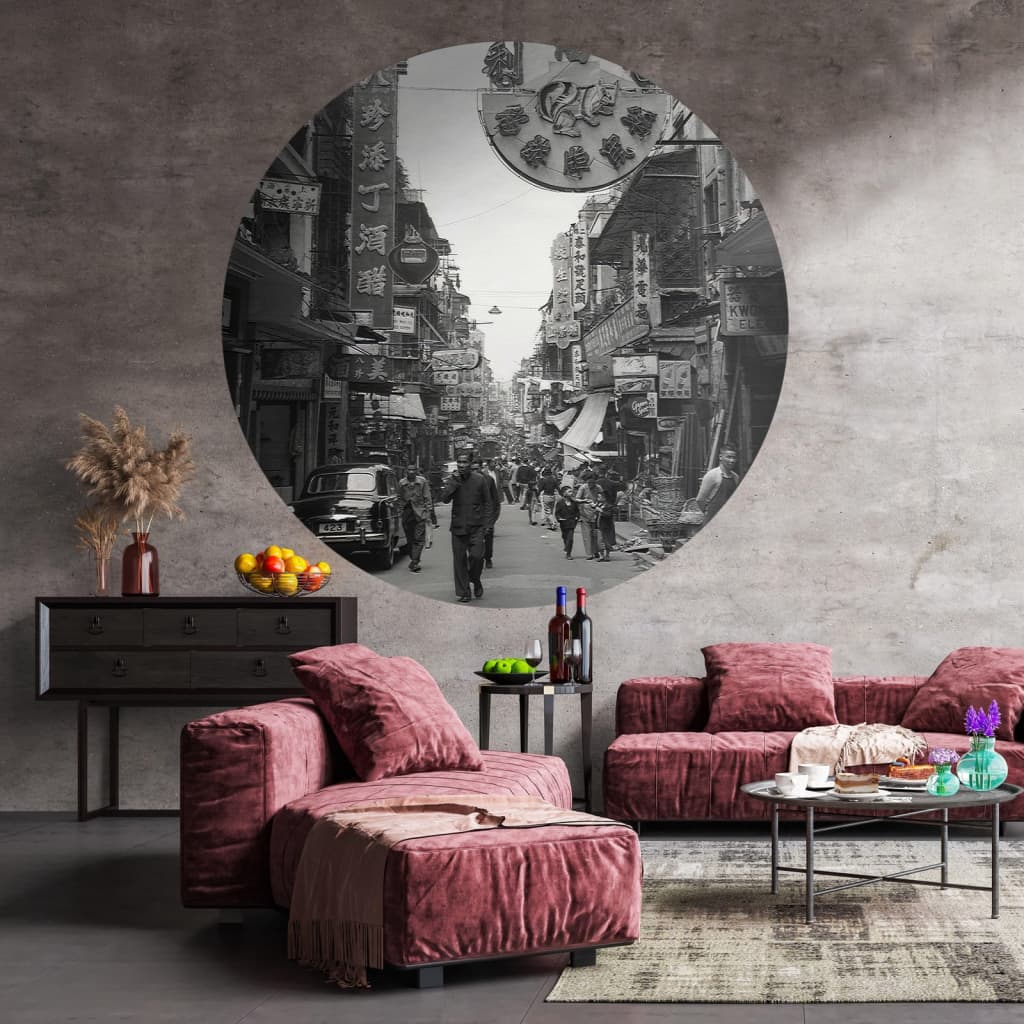 WallArt Tapet în formă de cerc „Hong Kong the Old Days”, 190 cm